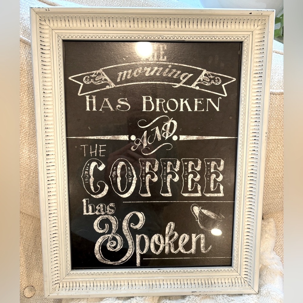 Shabby Chic White Framed Coffee Quote Wall Art /Decor Chalkboard Style Print